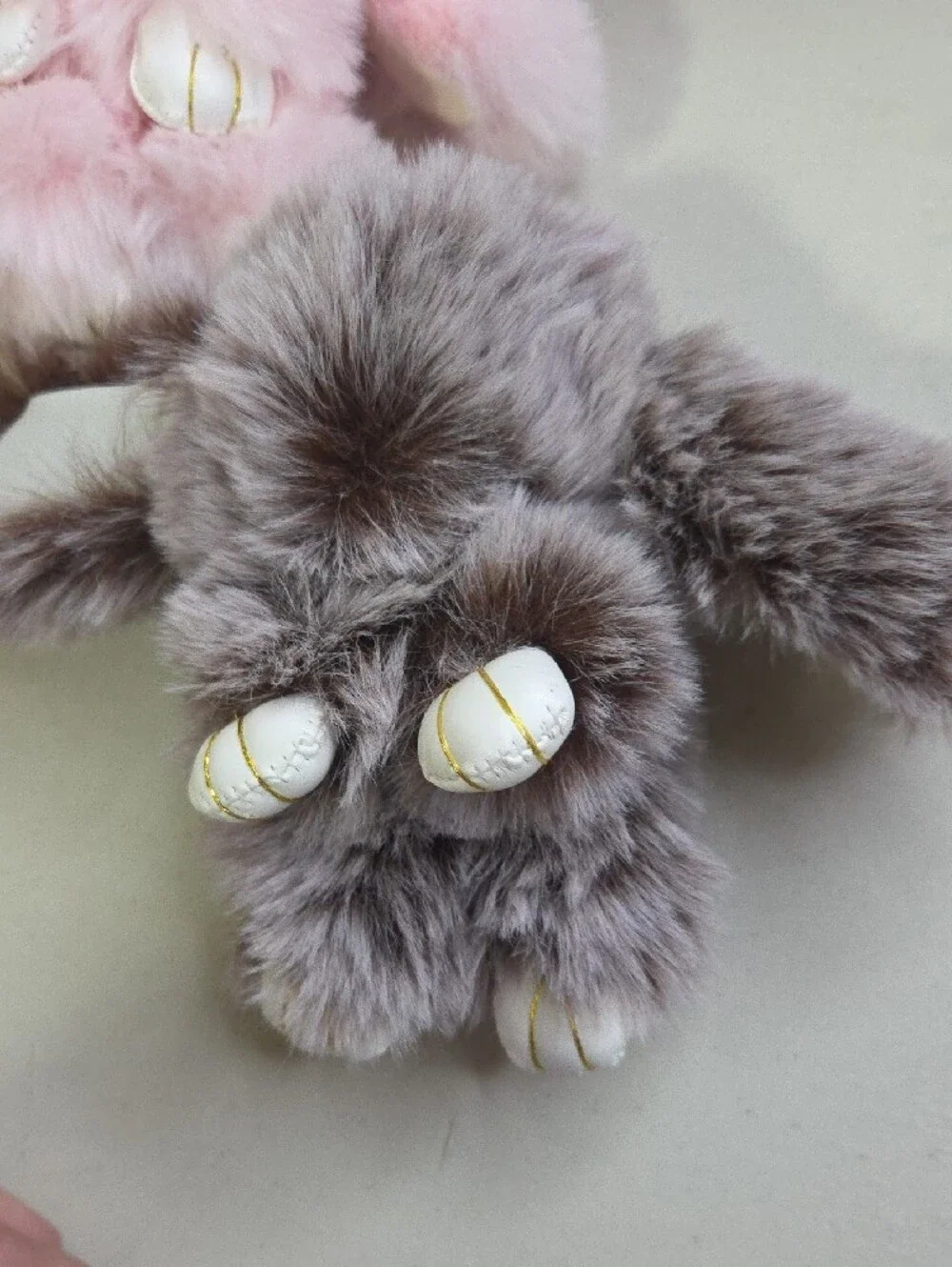 Plush Bunny Keychain Bagcharm - Pink & Gray Faux Fur
